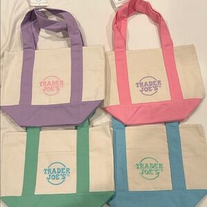 NWT Trader Joes Canvas Tote Bag - Pink, Purple, Baby Blue, Green - pick a color